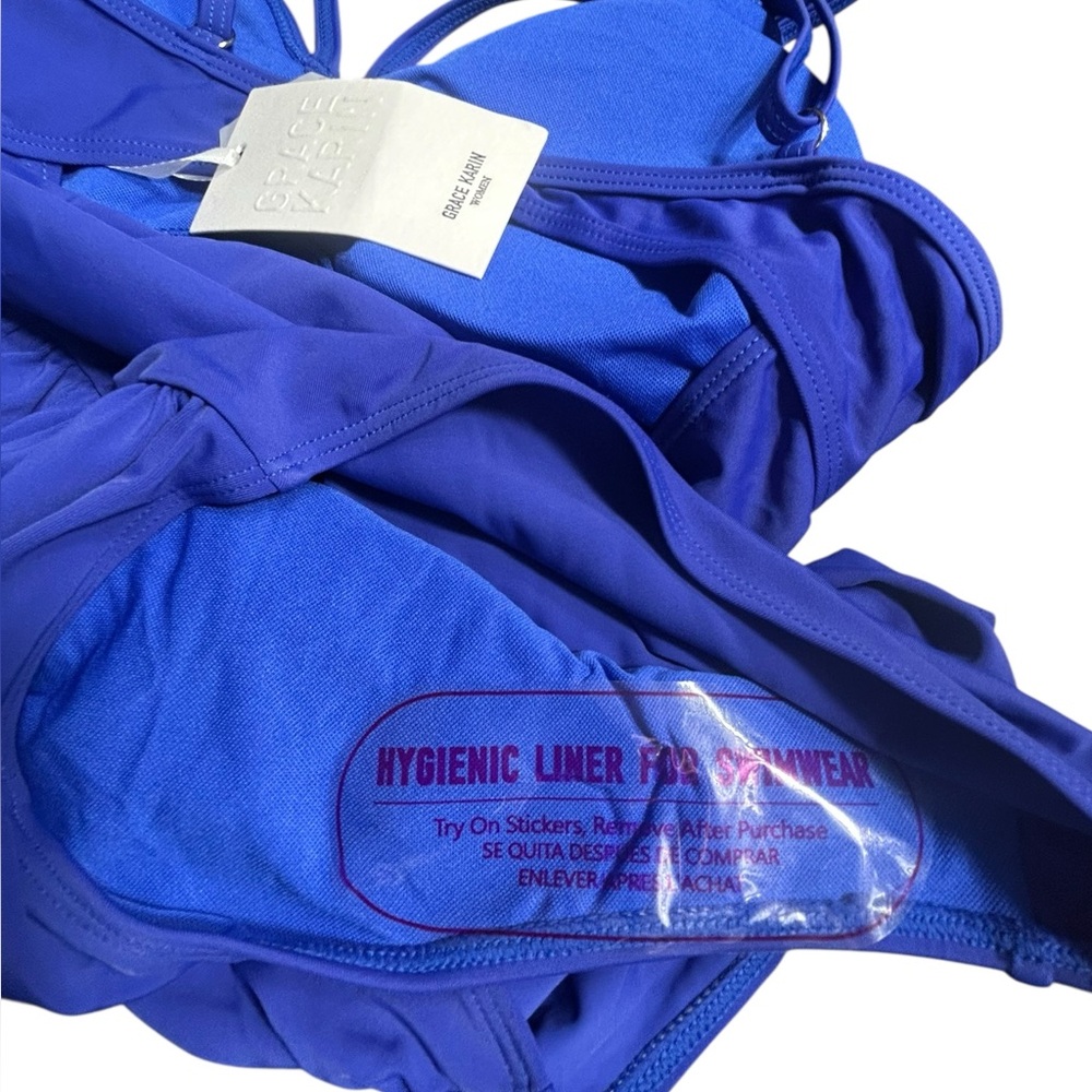 GRACE KARIN blue one piece ruched middle tummy control swimsuit size M NWT - Picture 4 of 6